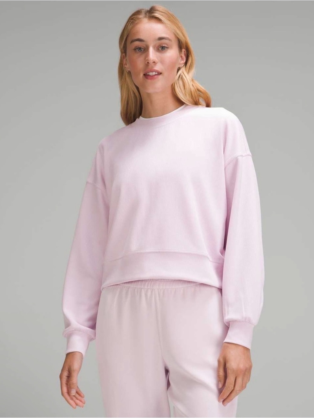 Lululemon Softstreme Oversized Cropped Crew Sweatshirt Pink Womens 6